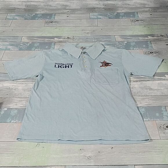 Budweiser Light Vintage Single Stitch Blue Polo Shirt sz Large - Picture 1 of 11